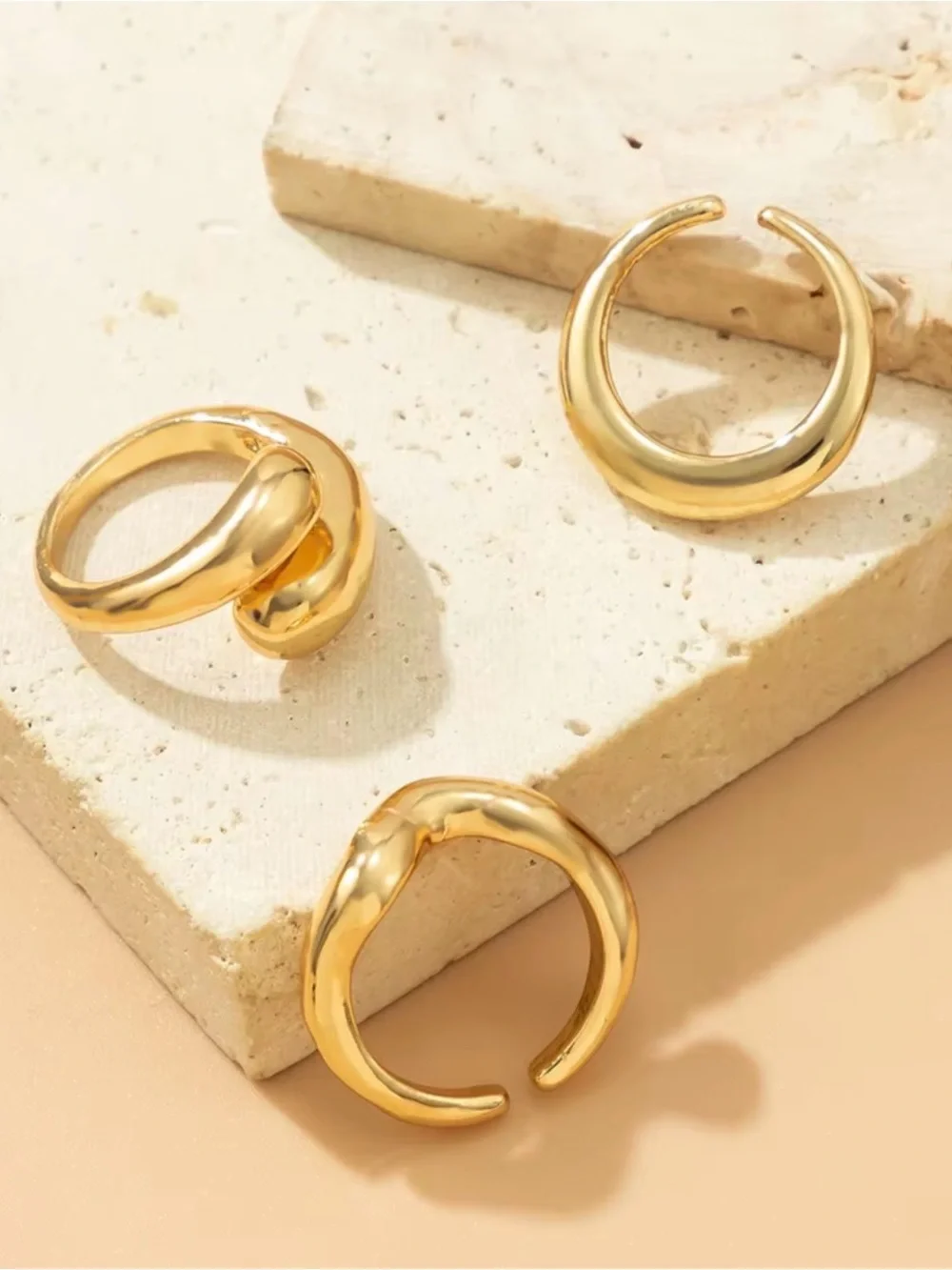 Chunky Rings Gold Toned Adjustable Snake Ring Geometric 3 Pcs Fashion OrB1/E2